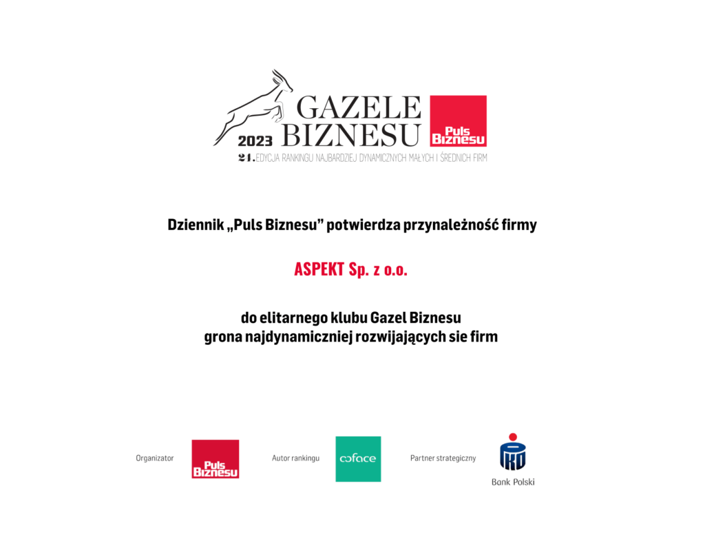 certyfikat aspekt gazele biznesu 2023